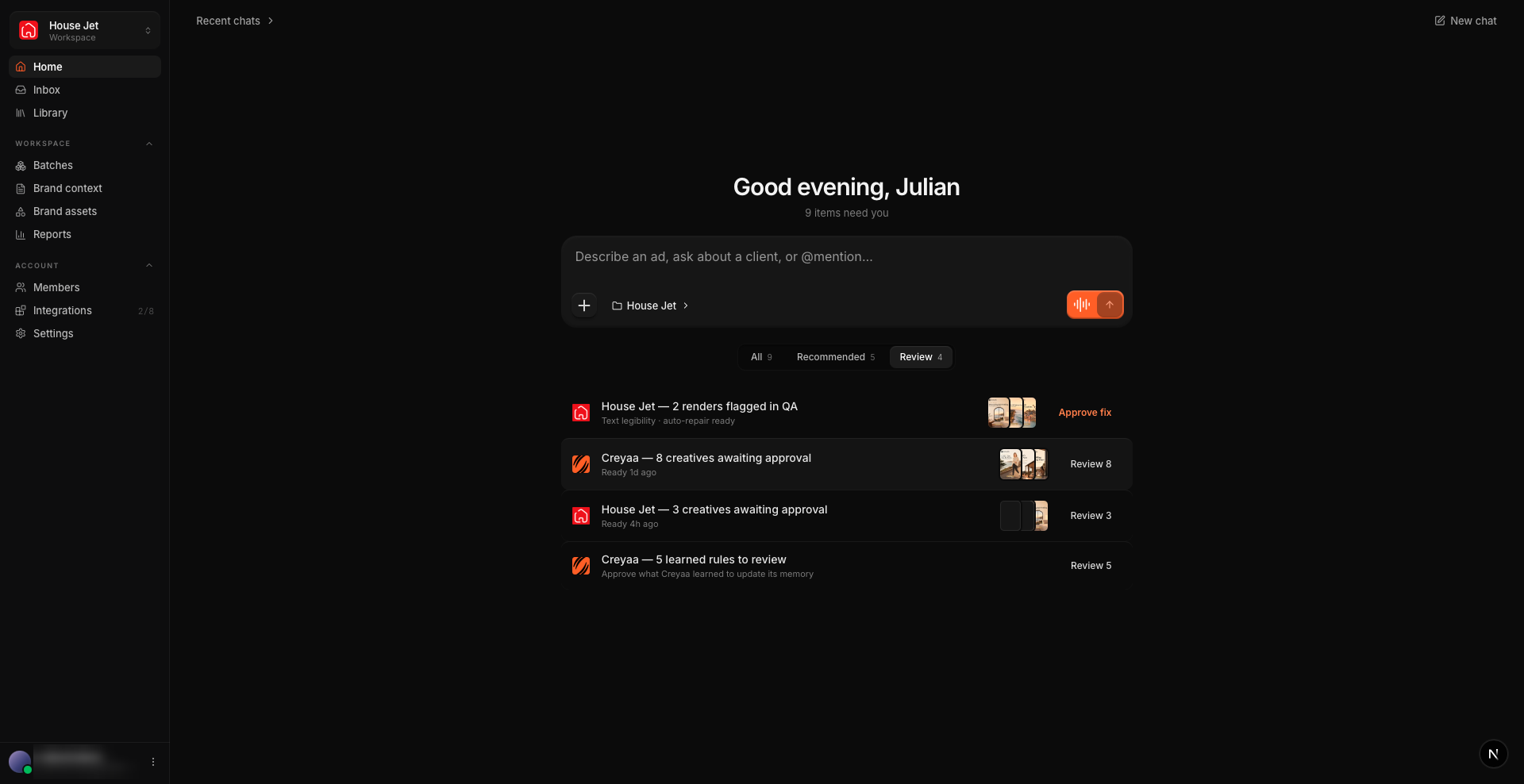 The Creyaa dashboard